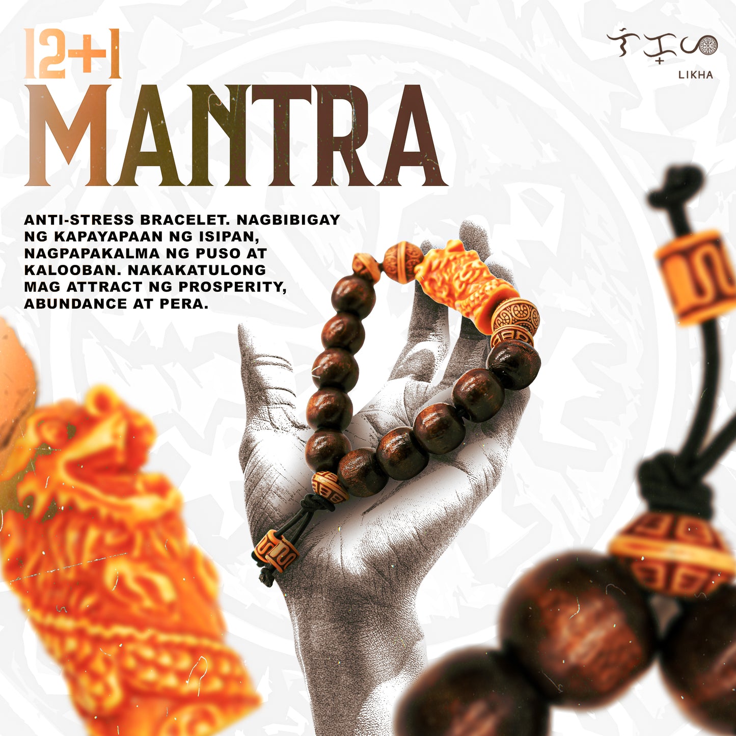 12 + 1 Mantra Anti-Stress Bracelet - 12 Beads, 1 Dragon