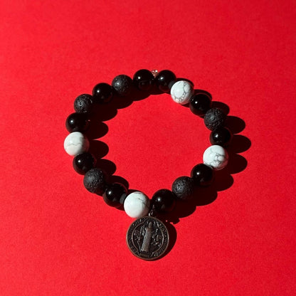 Gem-Stone Bracelet with Howlite, Black Obsidian and Lava Stone My Store