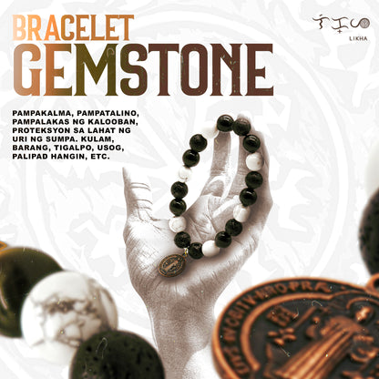 Gem-Stone Bracelet with Howlite, Black Obsidian and Lava Stone My Store