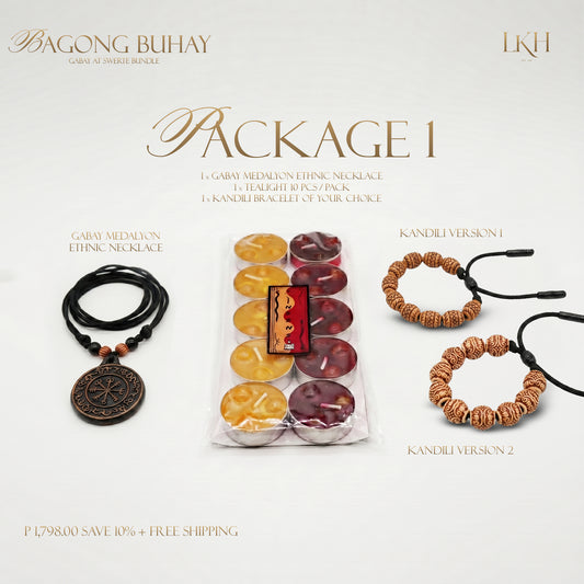 BAGONG BUHAY GABAY AT SWERTE BUNDLE 1: Gabay Medalyon Pangkalahatan (Ethnic Version) + Kandili Bracelet + FREE 10pcs INSENSO CANDLES + 10% Discount