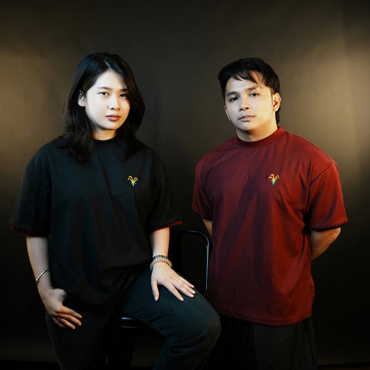 GINTONG PALAY Waffle Shirt with Red/Black Trim Detailing on Sleeve Edge