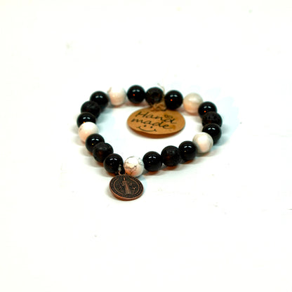 Gem-Stone Bracelet with Howlite, Black Obsidian and Lava Stone My Store
