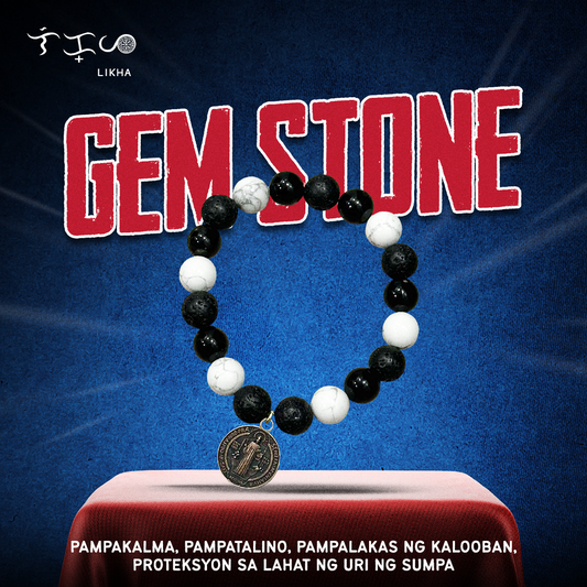 Gem-Stone Bracelet with Howlite, Black Obsidian and Lava Stone