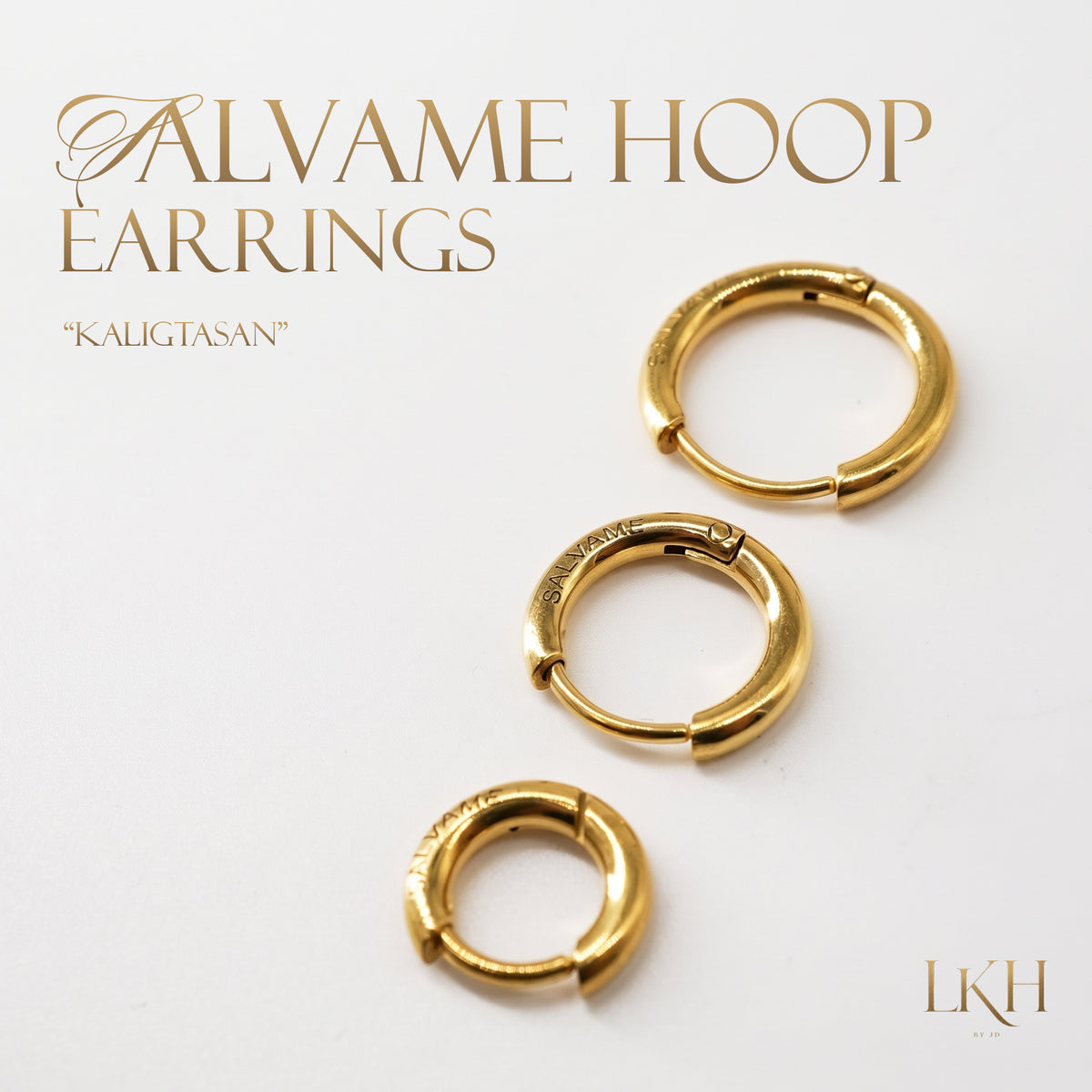 SALVAME Kaligtasan Hoop Earrings - 3 Pairs Included, One Order, Three Sizes, Gold Color