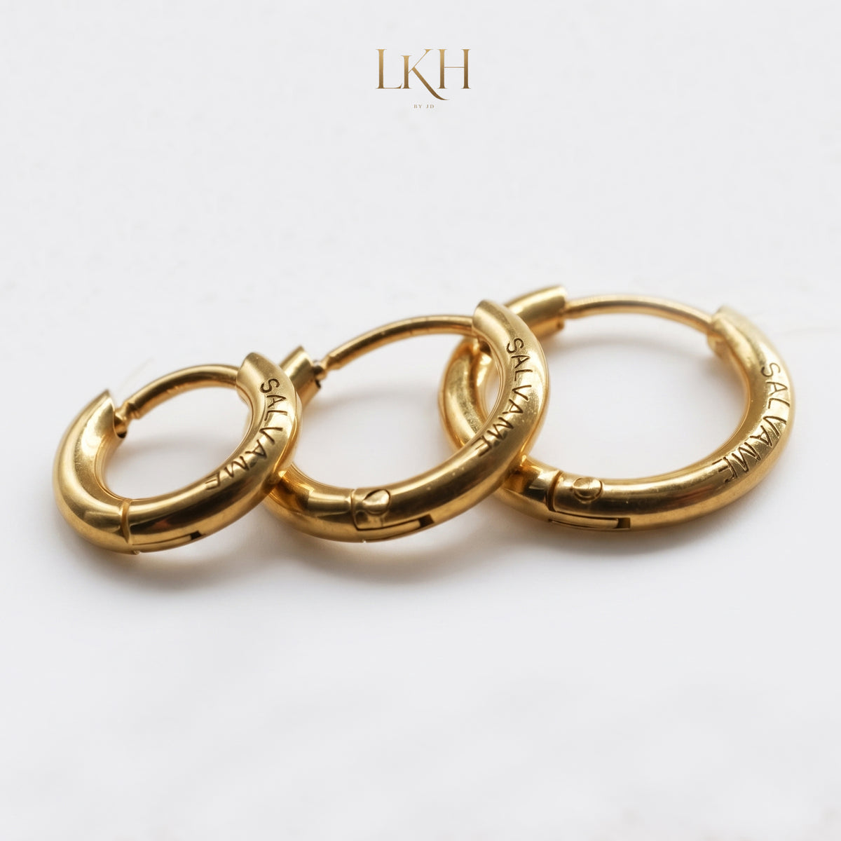 SALVAME Kaligtasan Hoop Earrings - 3 Pairs Included, One Order, Three Sizes, Gold Color