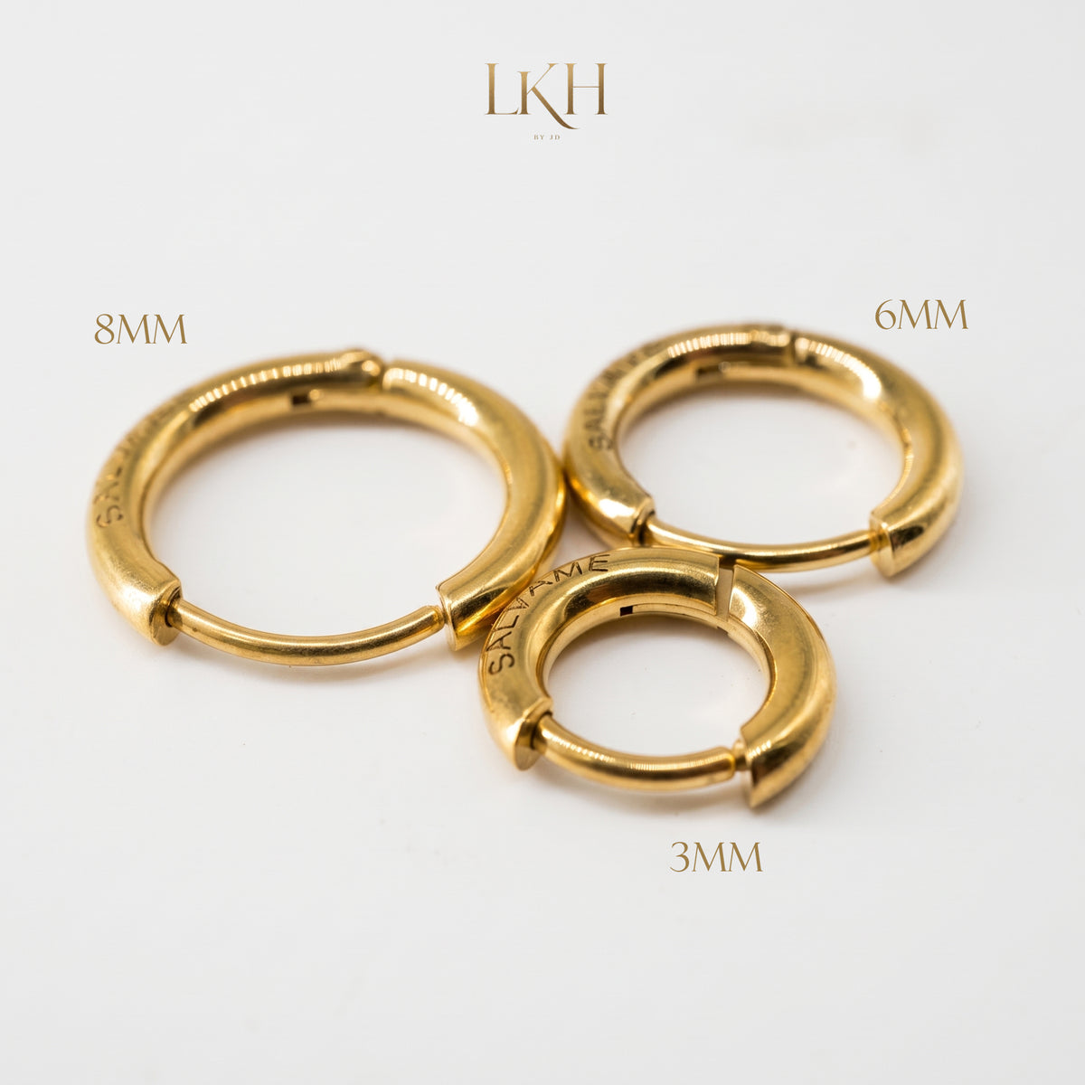 SALVAME Kaligtasan Hoop Earrings - 3 Pairs Included, One Order, Three Sizes, Gold Color