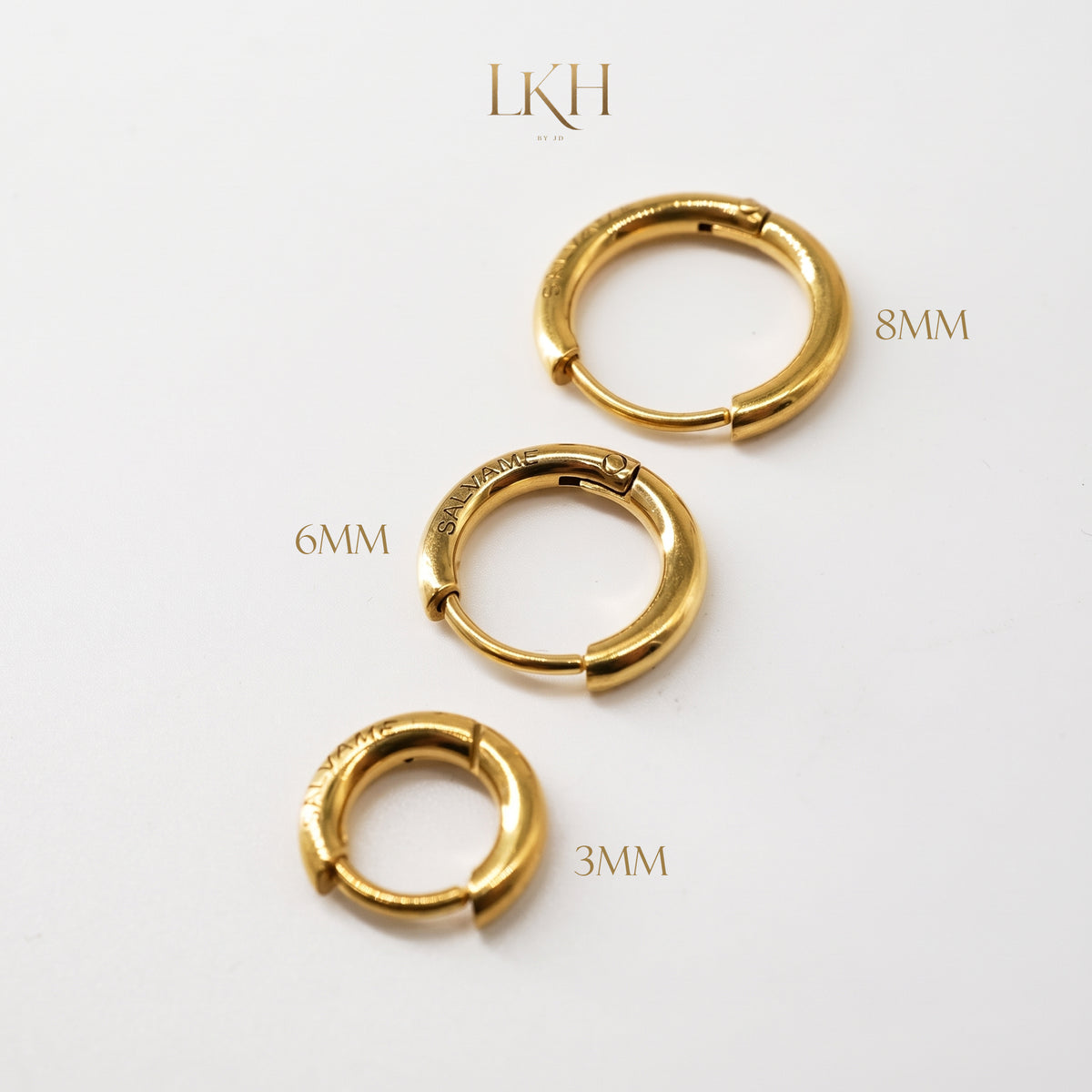 SALVAME Kaligtasan Hoop Earrings - 3 Pairs Included, One Order, Three Sizes, Gold Color